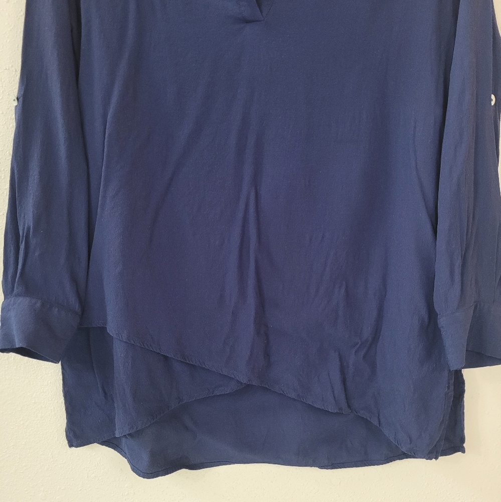 Soft Surroundings Navy Split Neck Button Tab Asym… - image 3